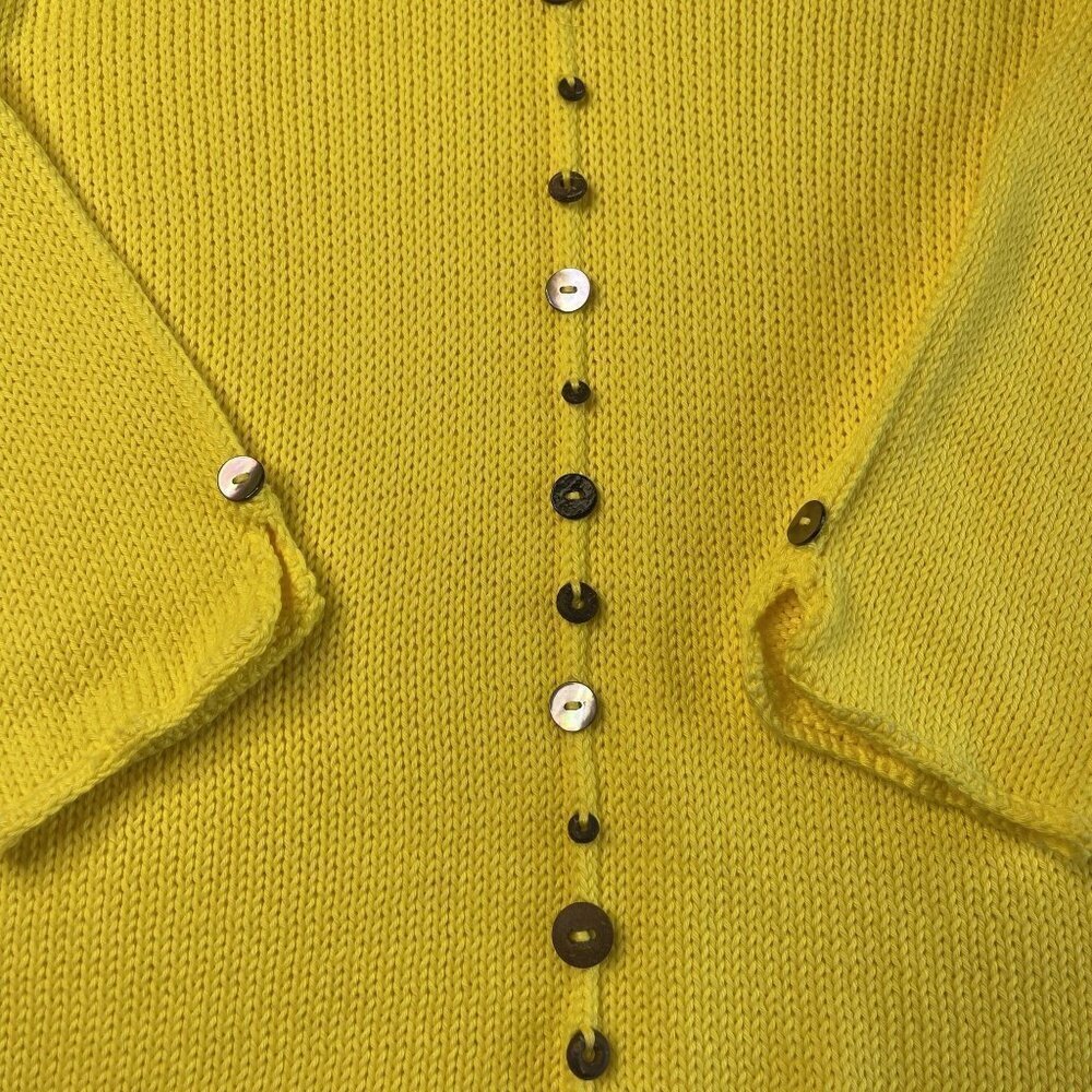 PURE KNITS Pullover Sweater Womens Size XS-S Yellow Buttons V Neck Long Sleeve - Picture 8 of 8